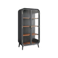 Modern Glass-Front Display Cabinet with Wooden Shelves and Minimalist Design