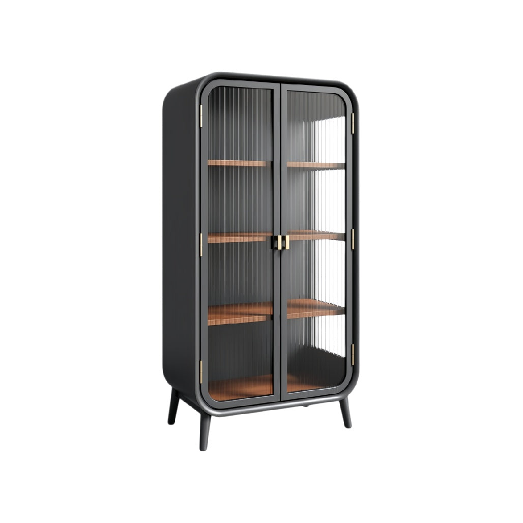 Modern Glass-Front Display Cabinet with Wooden Shelves and Minimalist Design